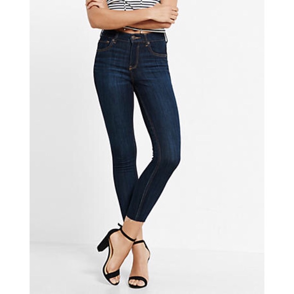 Raw Hem Cropped Dark Jean Leggings Nwot 